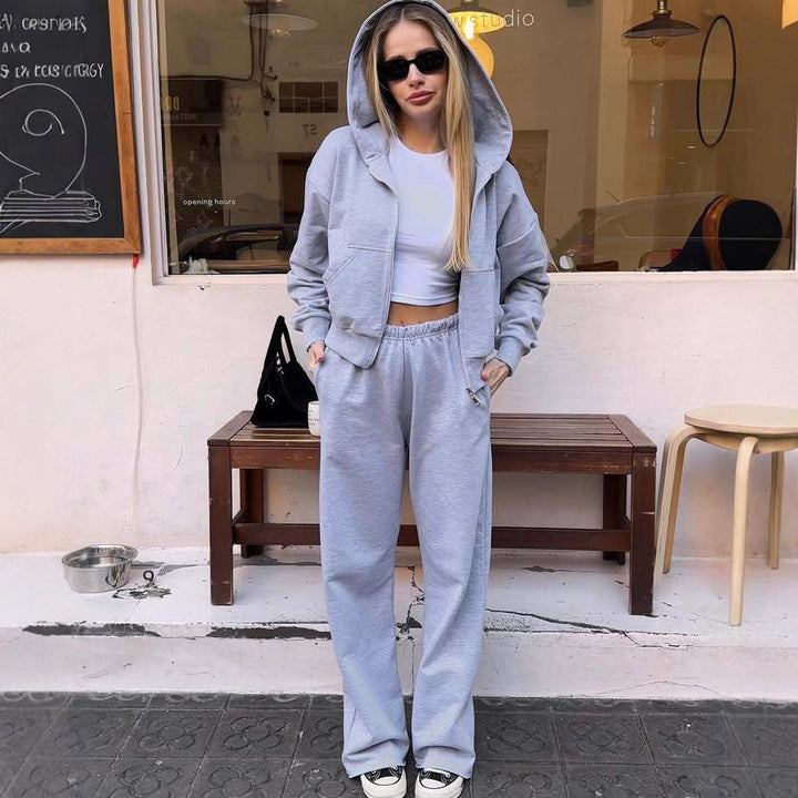 Dame sporty Crop-set med hettegenser og elastisk bukse Skjora