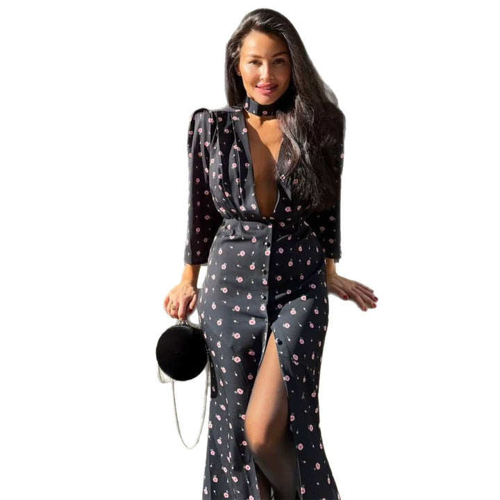 Kvinne jumpsuit med dyp V-hals og stilfull splitt Skjora