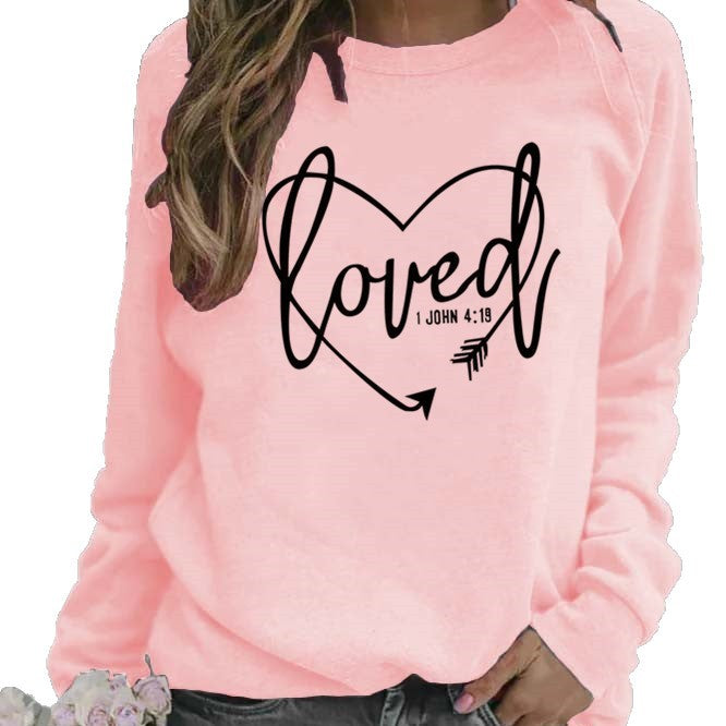Kvinnelig sweatshirt med hjerteformet trykk og inspirerende budskap Skjora
