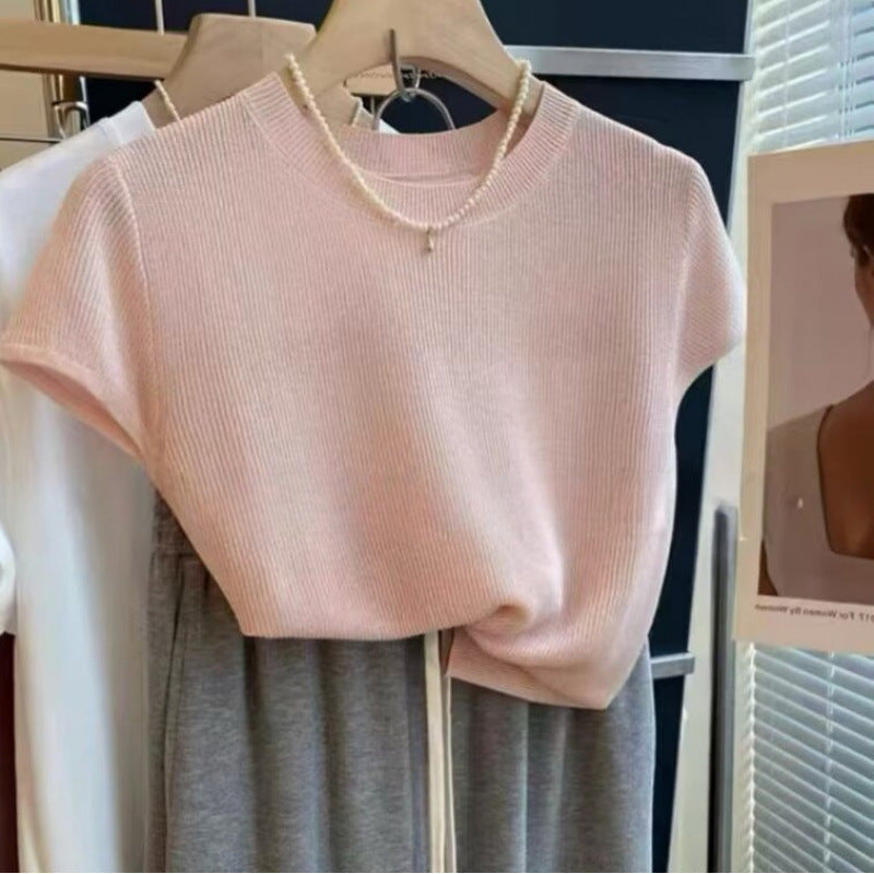 Kvinners casual kortermet strikket skjorte Skjora