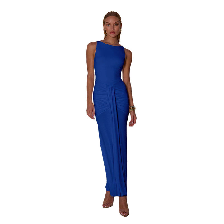 Damer elegant langermet kjole med sofistikert drapering og asymmetrisk design