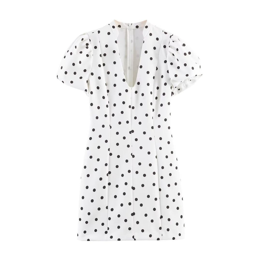Women's V-neck Mini Dress with Voluminous Puffed Sleeves Skjora