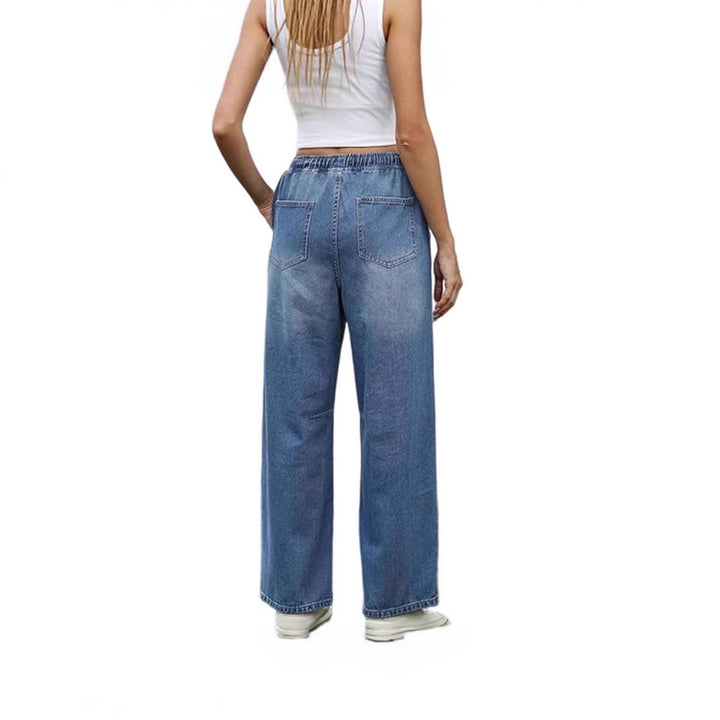 Damer vide denim-bukser med elastisk midje og praktisk snitt Skjora