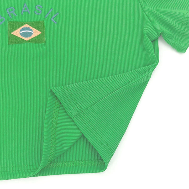 Dame cropped T-skjorte med trendy Brasil-motiv Skjora