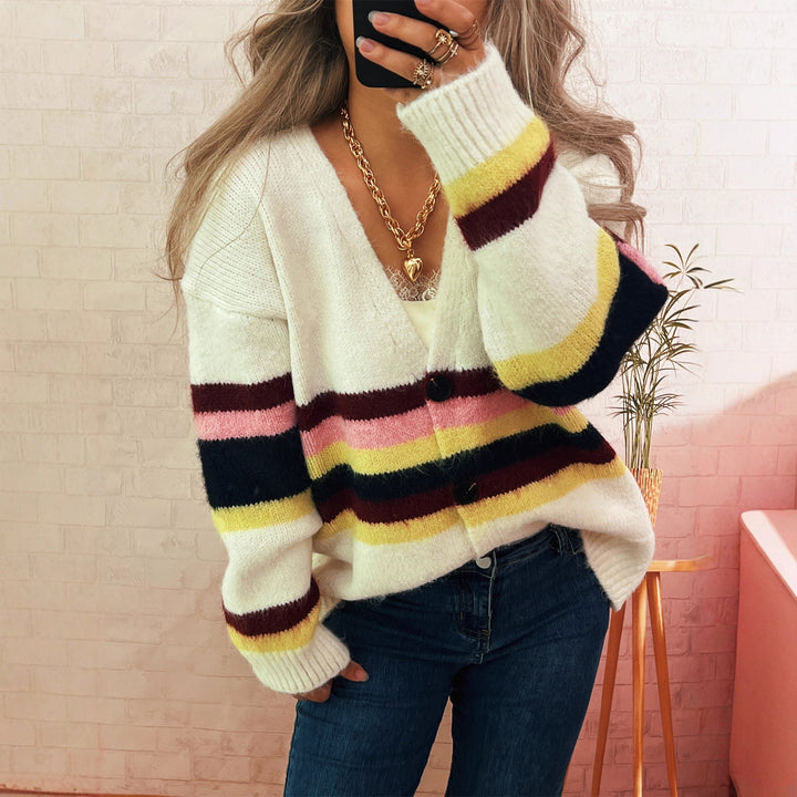 Dame koselig cardigan med elegante striper Skjora