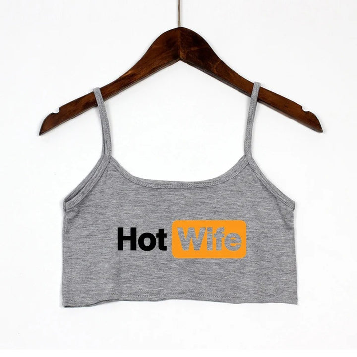 Dame Crop-Top med moderne skrifter og justerbare stropper Skjora