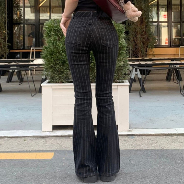 Dame slagjeans med vertikale striper og høy midje Skjora