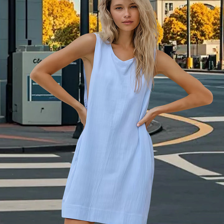 Women's Casual Long Sleeve Loose Fit Deep V-Neck Dress