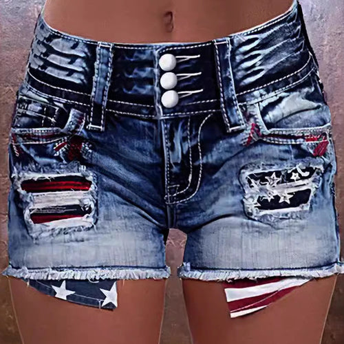 Dame Cargo-shorts med stilige rifte detaljer og patriotiske applikasjoner Skjora