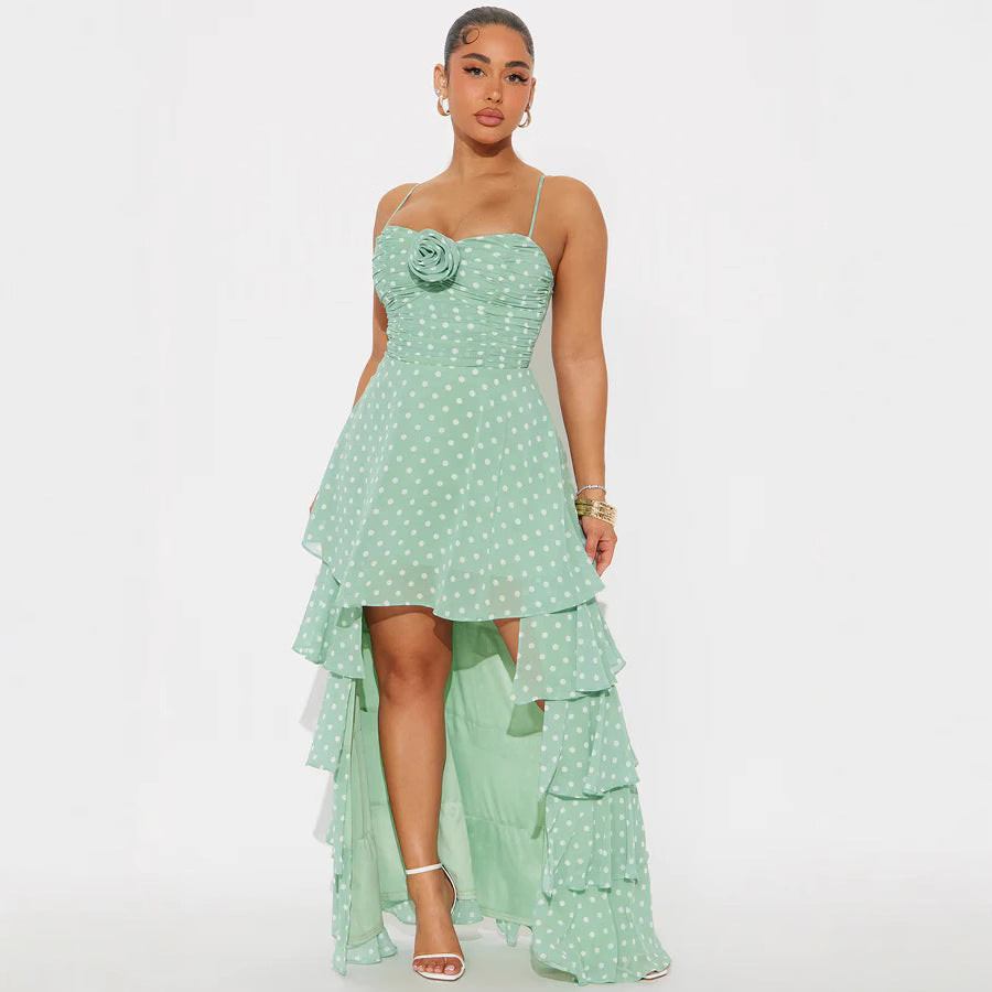 Damen Lekker Polka-Dots Maxikjole med asymmetrisk skjørt og florale detaljer Skjora
