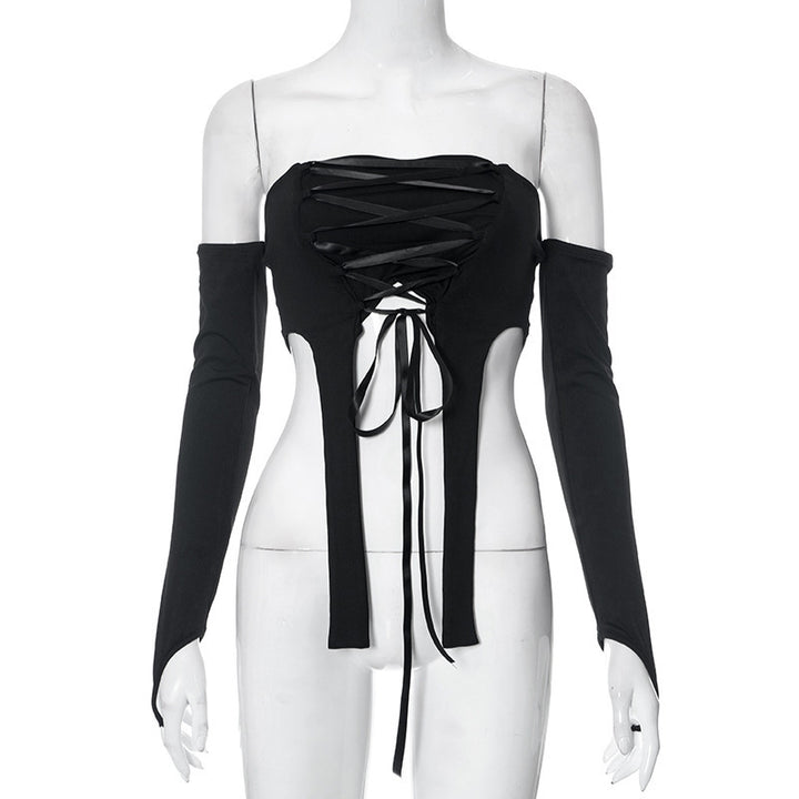 Dame elastisk Off-Shoulder topp med komplisert snøring Skjora