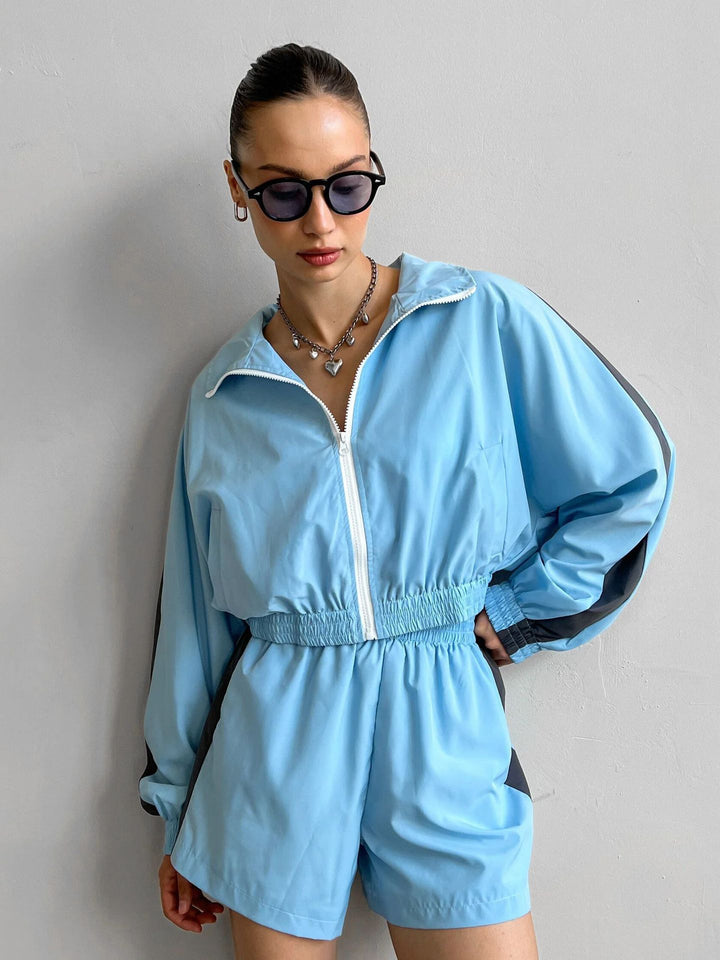 Kvinner Sporty Kort Jakke og Shorts Sett Skjora