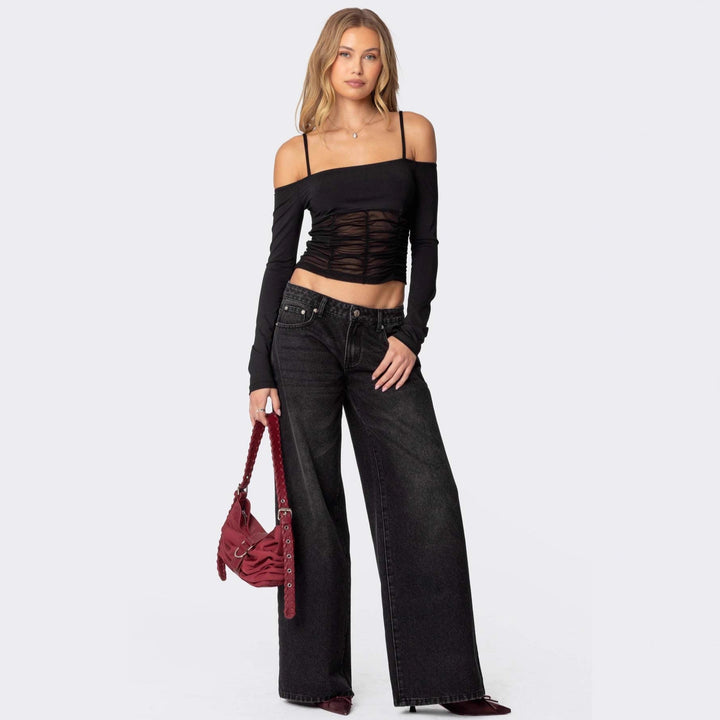 Dame casual flare jeans med bred ben Skjora