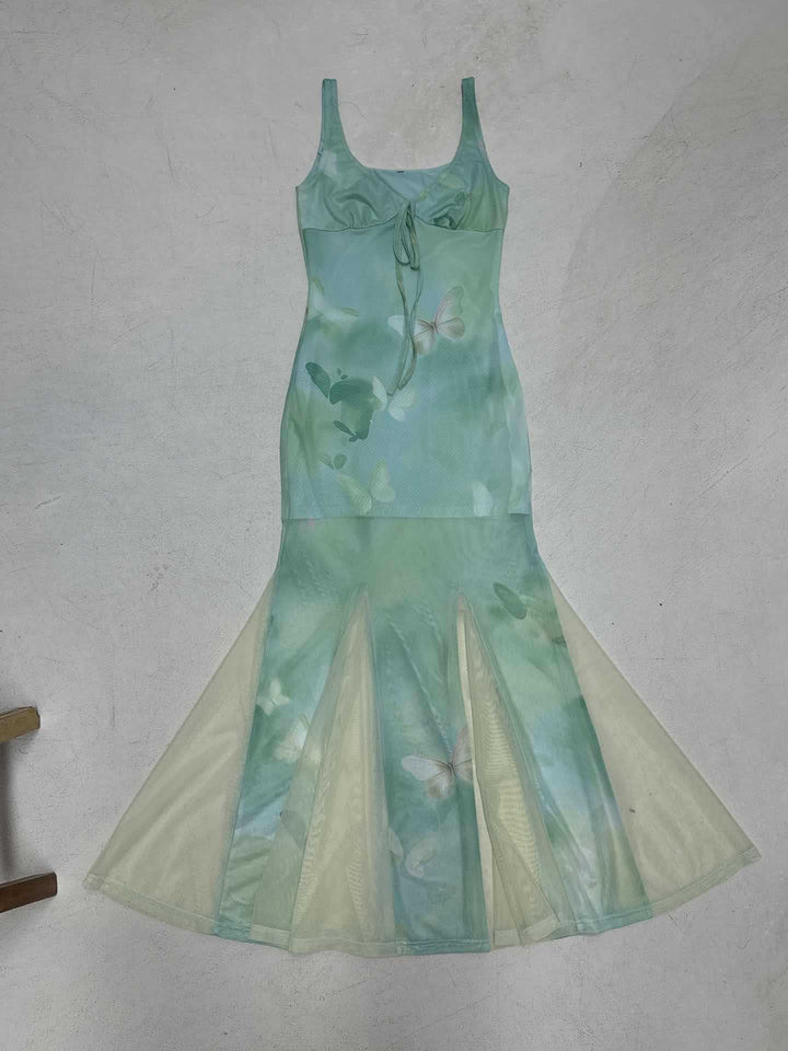 Dame Maxikjole med transparente lag og blomstermønster Skjora