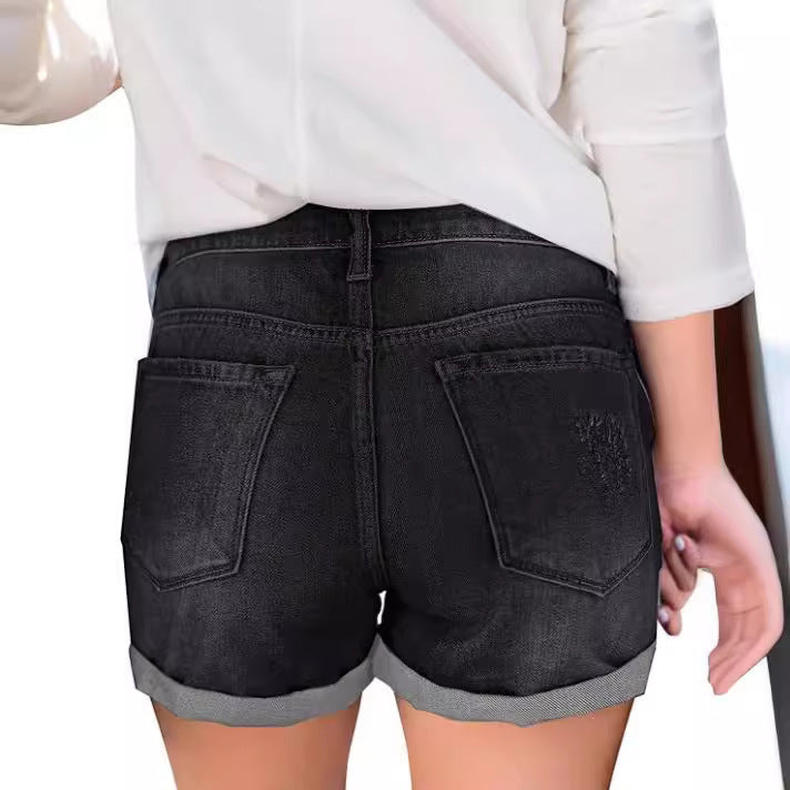 Dame jeansshorts med stilige rifte detaljer og avslappet snitt Skjora