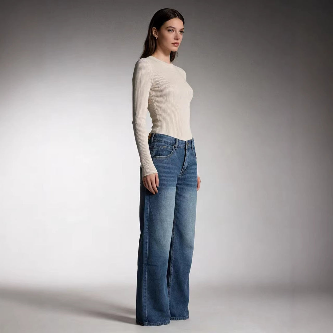 Dame vidde Denim-bukser med høy midje og avslappet snitt Skjora