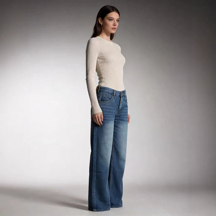 Dame vidde Denim-bukser med høy midje og avslappet snitt Skjora