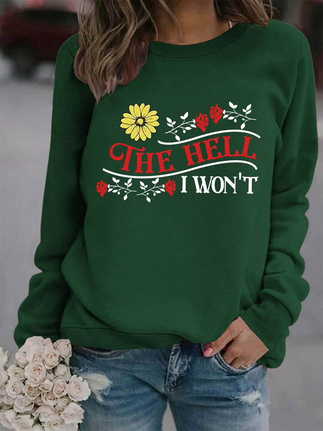 Kvinne sweatshirt med lekent motiv og komfortabel passform Skjora