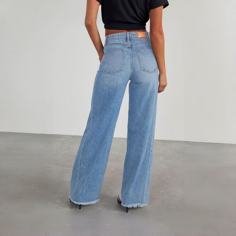 Dame Bredde Denim-Bukser med rå kant og praktiske lommer Skjora