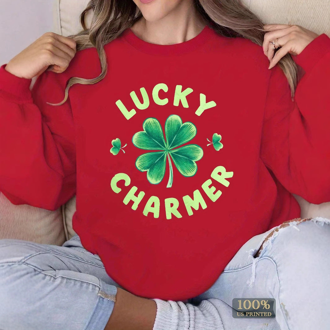 Dame sweatshirt med trendy kløverdesign og inspirerende tekst Skjora