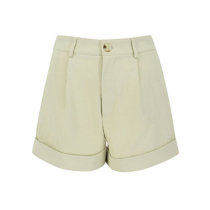Damer elegante korte shorts med høy midje og omslått kant Skjora
