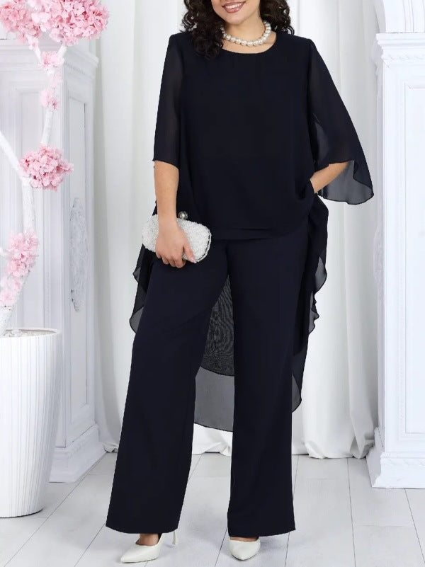 Damer Stilig Tunika med Gjennomsiktig Overlay og Elegante Bukser Skjora