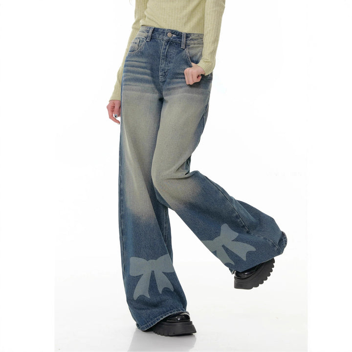 Damen Bredde Denim-Bukser med spennende Sløyfe-detaljer Skjora