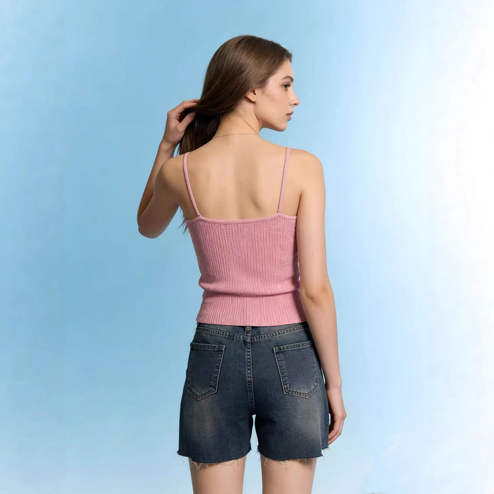 Damer casual jeansshorts med frynset avslutning og sidelapp Skjora