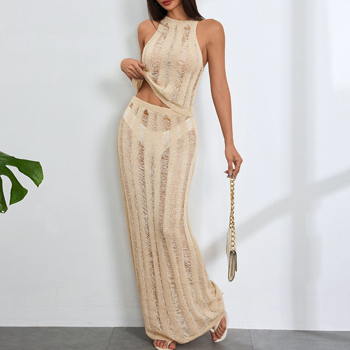 Damen Häkel-Maxi-Kleid mit tiefen Cut-Outs und elegantem Design Skjora