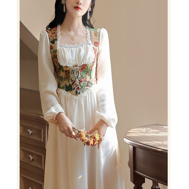 Kvinne Elegant Kveldsdrakt med Blomster Top og Lange Ermer