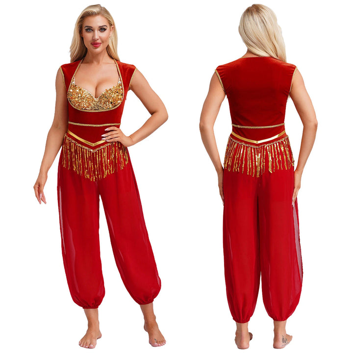 Dame kostyme jumpsuit med glitrende overdel og avslappede bukser Skjora