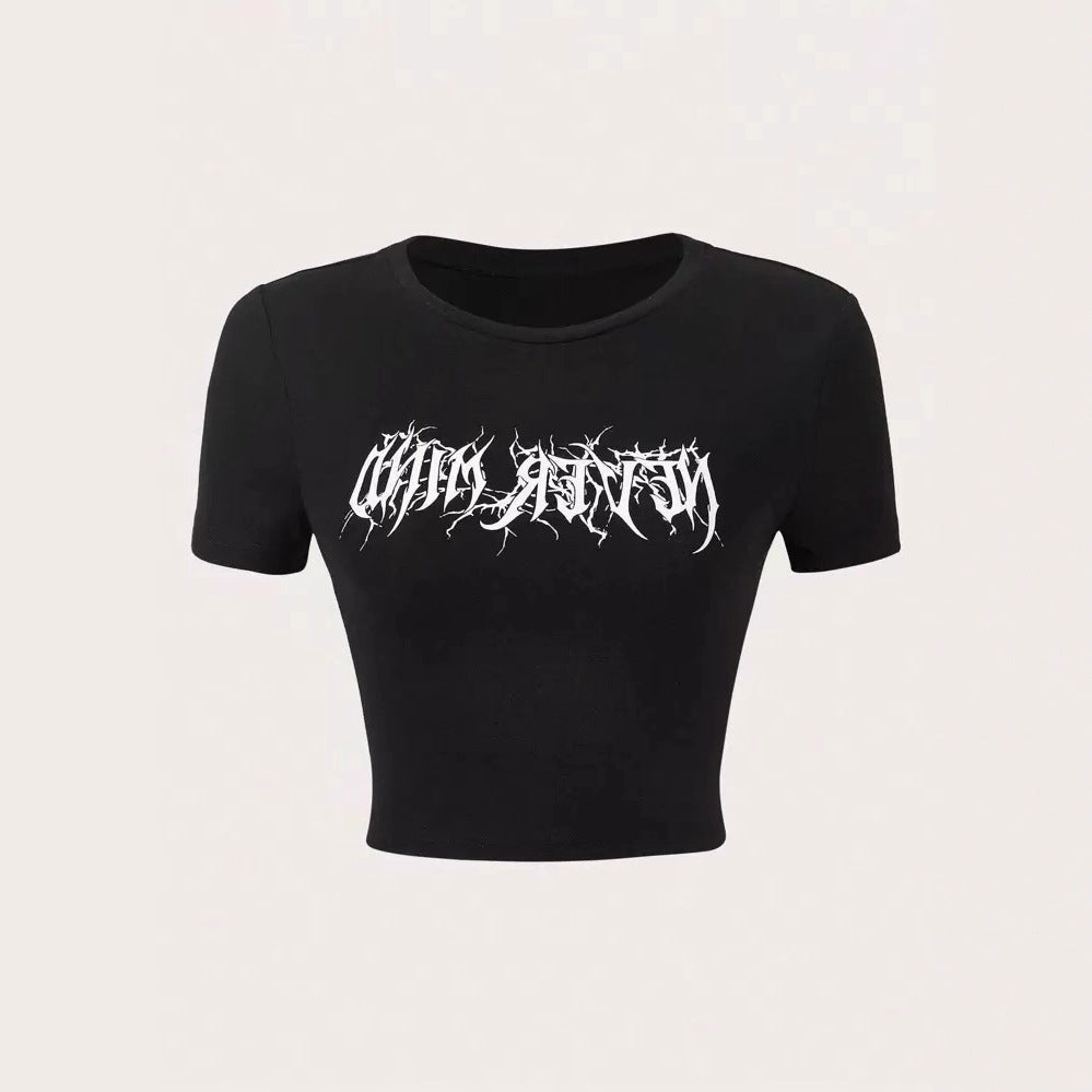 Dame Crop-Pullover med kreativt statementstrykk Skjora