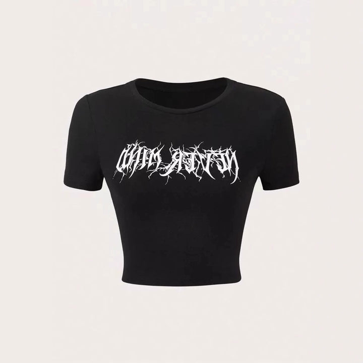 Dame Crop-Pullover med kreativt statementstrykk Skjora