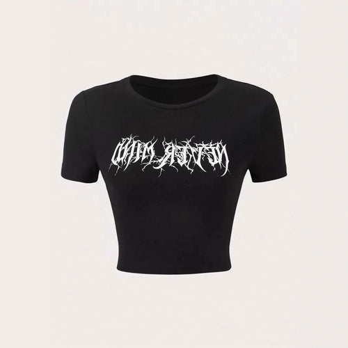 Dame Crop-Pullover med kreativt statementstrykk Skjora