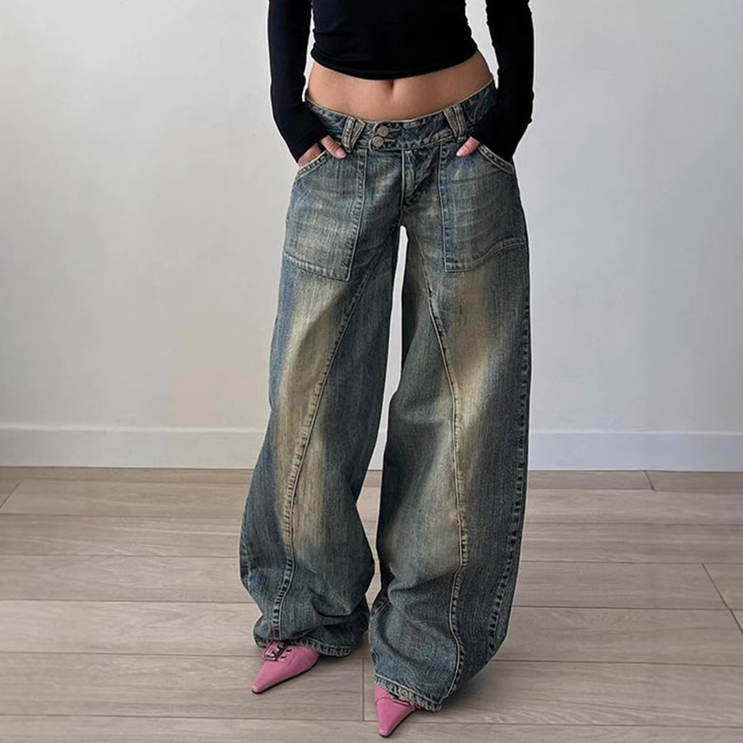 Dame vidde jeans med avslappet snitt og unikt design Skjora