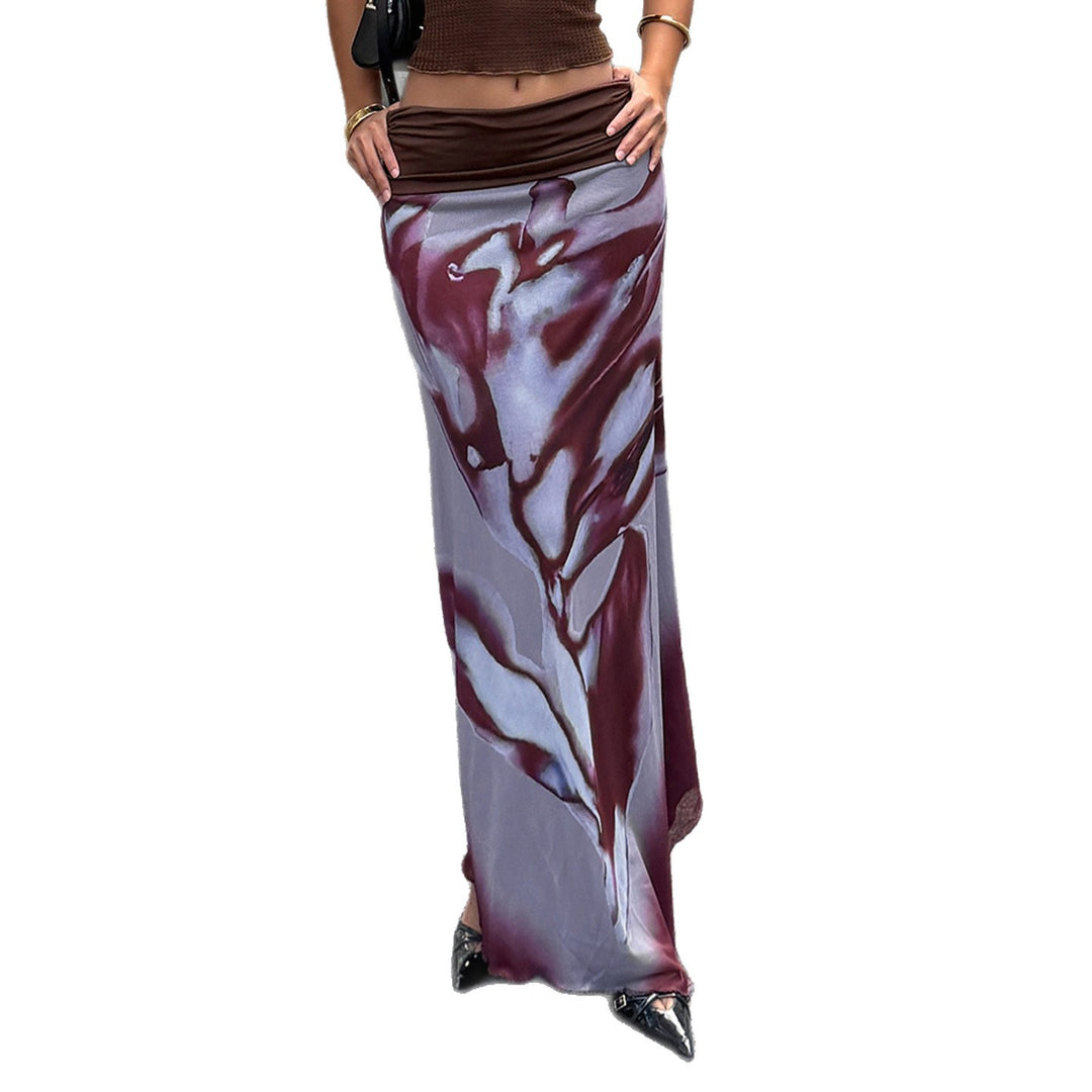 Dame Maxi-bukse med asymmetrisk snitt og floral dekor Skjora