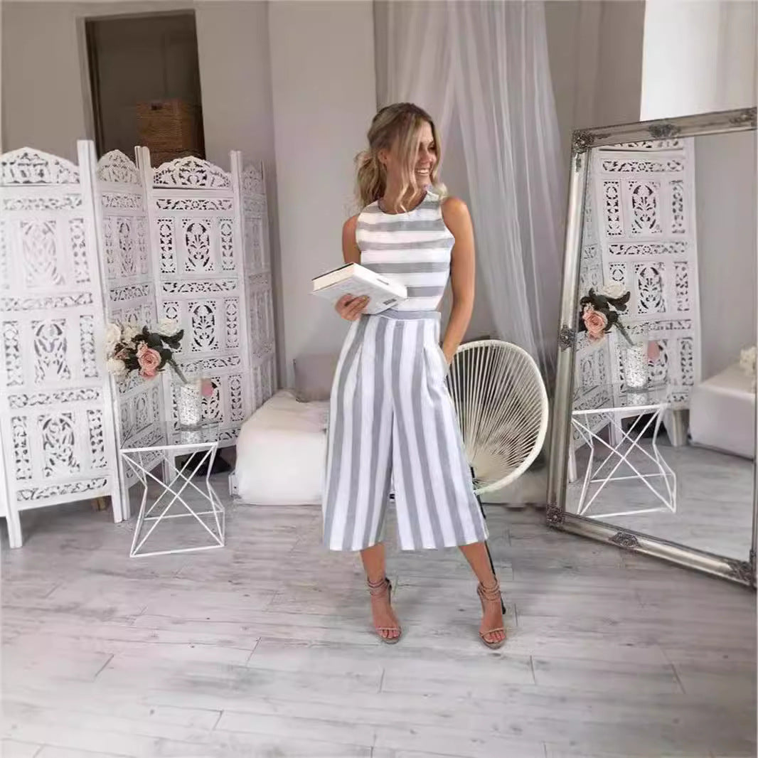 Dame jumpsuit med elegante striper og innsvingt snitt Skjora