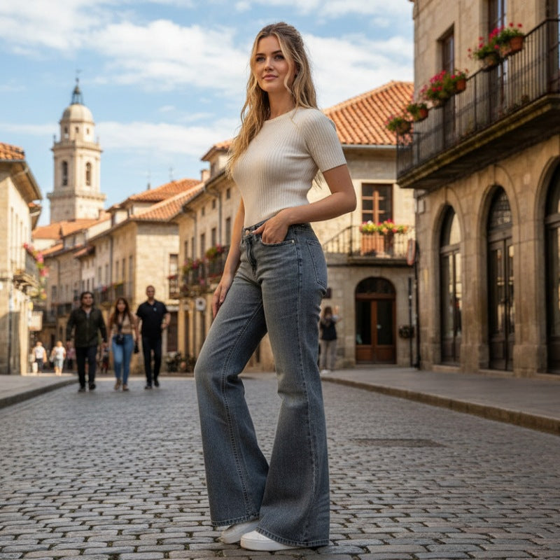 Damer Flared Jeans med høy midje og elegant vask Skjora