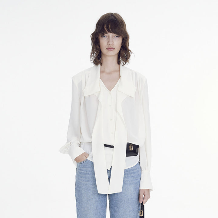 Dame elegant bluse med sløyfe og moderne detaljer Skjora