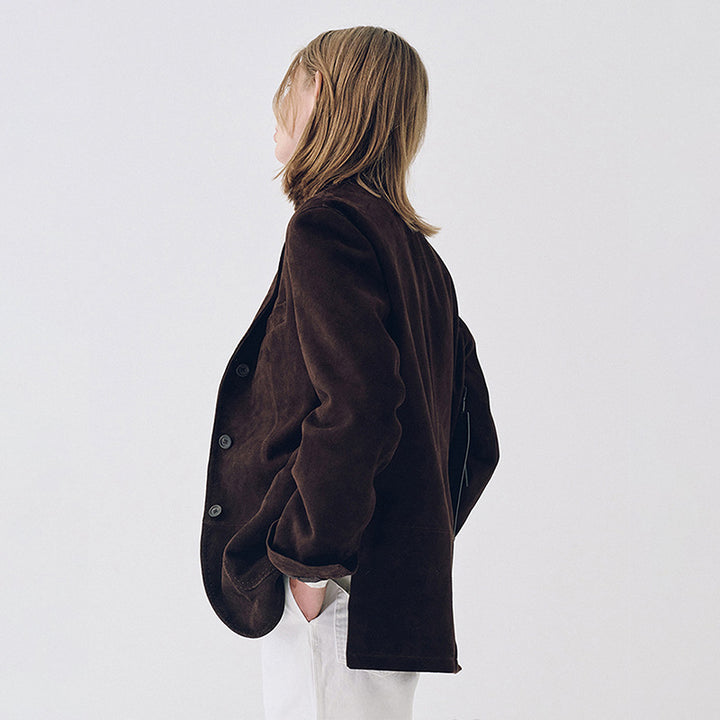 Dame Elegant Suede Blazer med Praktiske Lommer Skjora