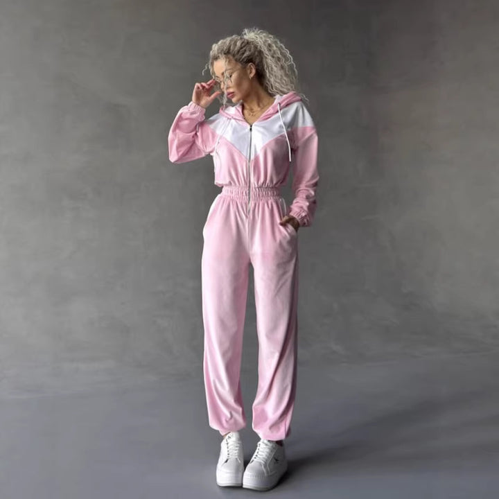 Kvinnelig fleece joggedress med moderne glidelås og elastisk midjebånd Skjora