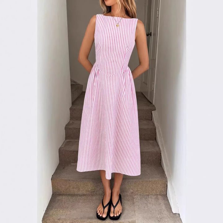 Damer Elegant Midi-Kjole i Stripemønster Skjora