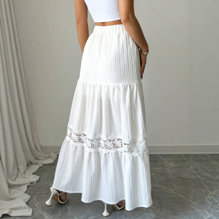 Dame Crop-Top og Maxi-Rock Sett med Volangdetaljer Skjora