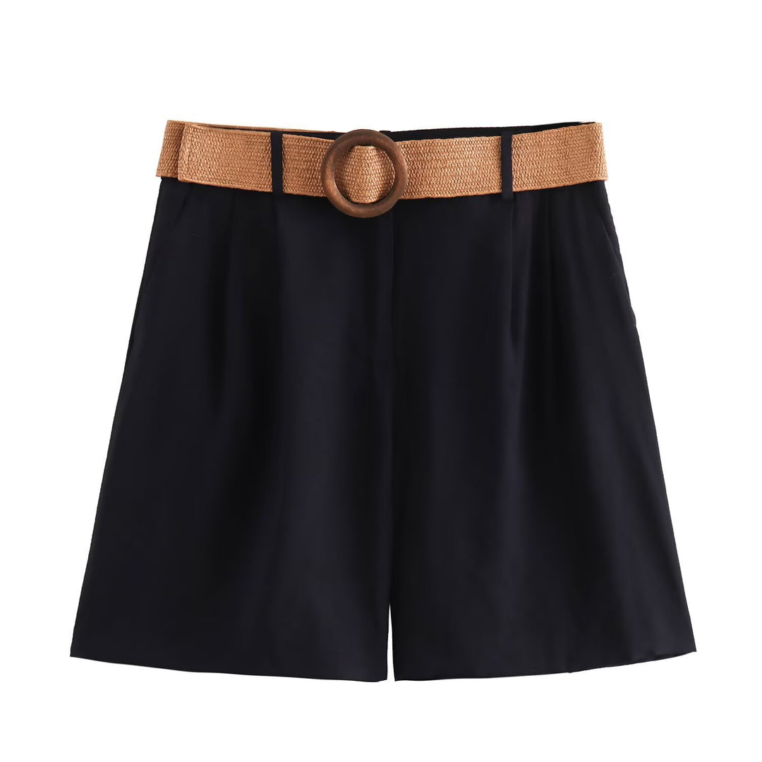 Dame elegante shorts med bred, flettet belte Skjora