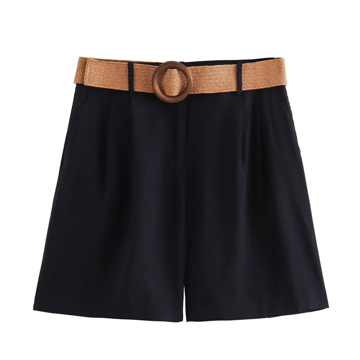 Dame elegante shorts med bred, flettet belte Skjora