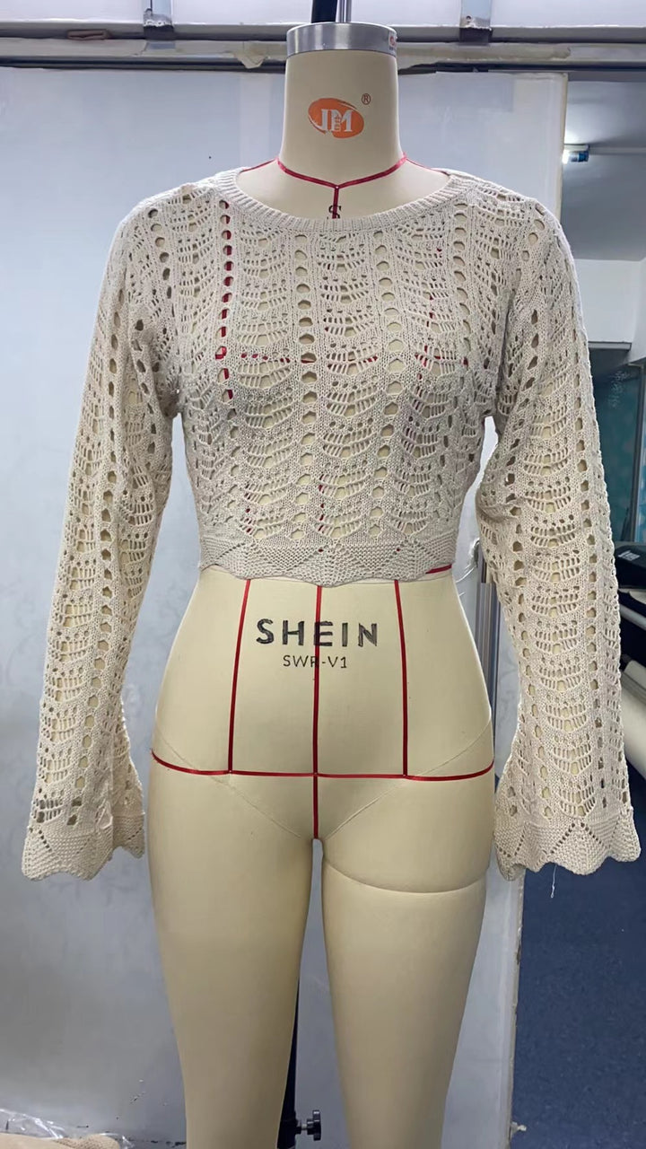 Damer heklede Crop-Top med vid arm og løs passform Skjora