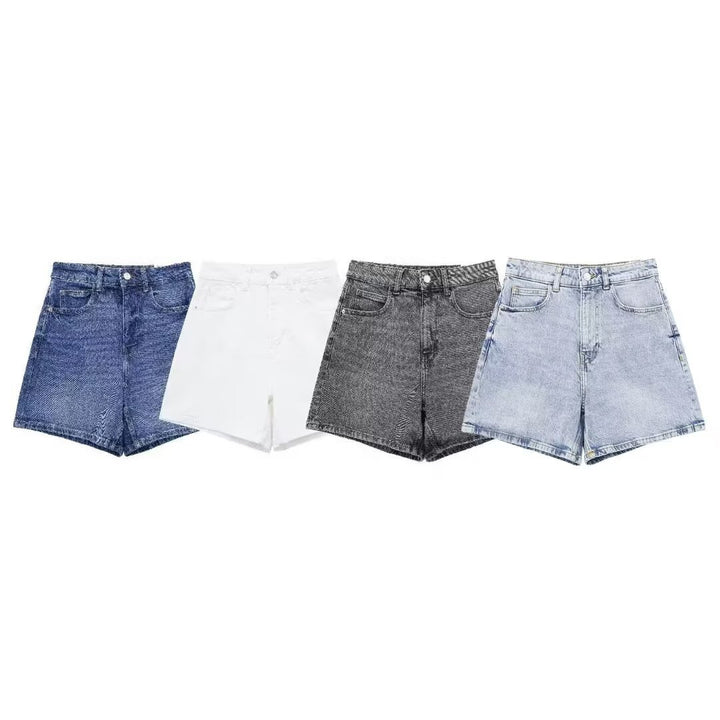 Dame jeansshorts i avslappet vintage-stil med høy midje Skjora