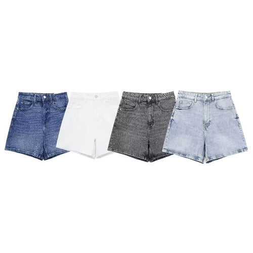Dame jeansshorts i avslappet vintage-stil med høy midje Skjora