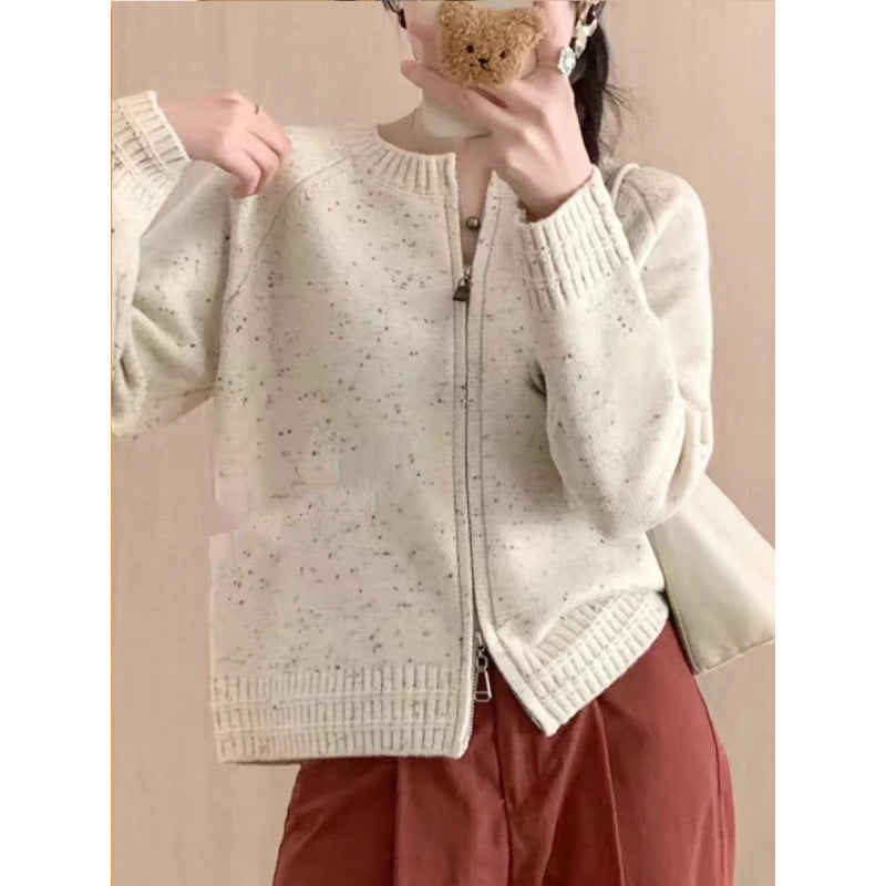 Dame cardigan med glidelås og høy krage Skjora