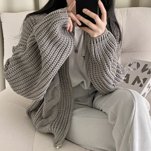 Damer chunky strikk cardigan med voluminøse ermer og åpen front Skjora